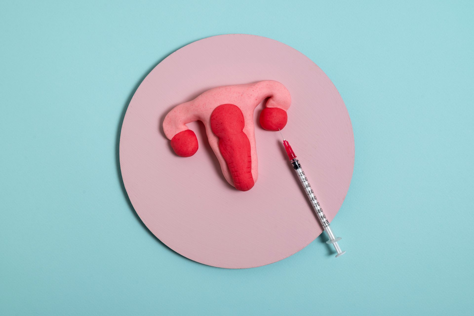A syringe sits next to a clay model of a woman’s reproductive system, signifying the importance of cervical cancer screening.