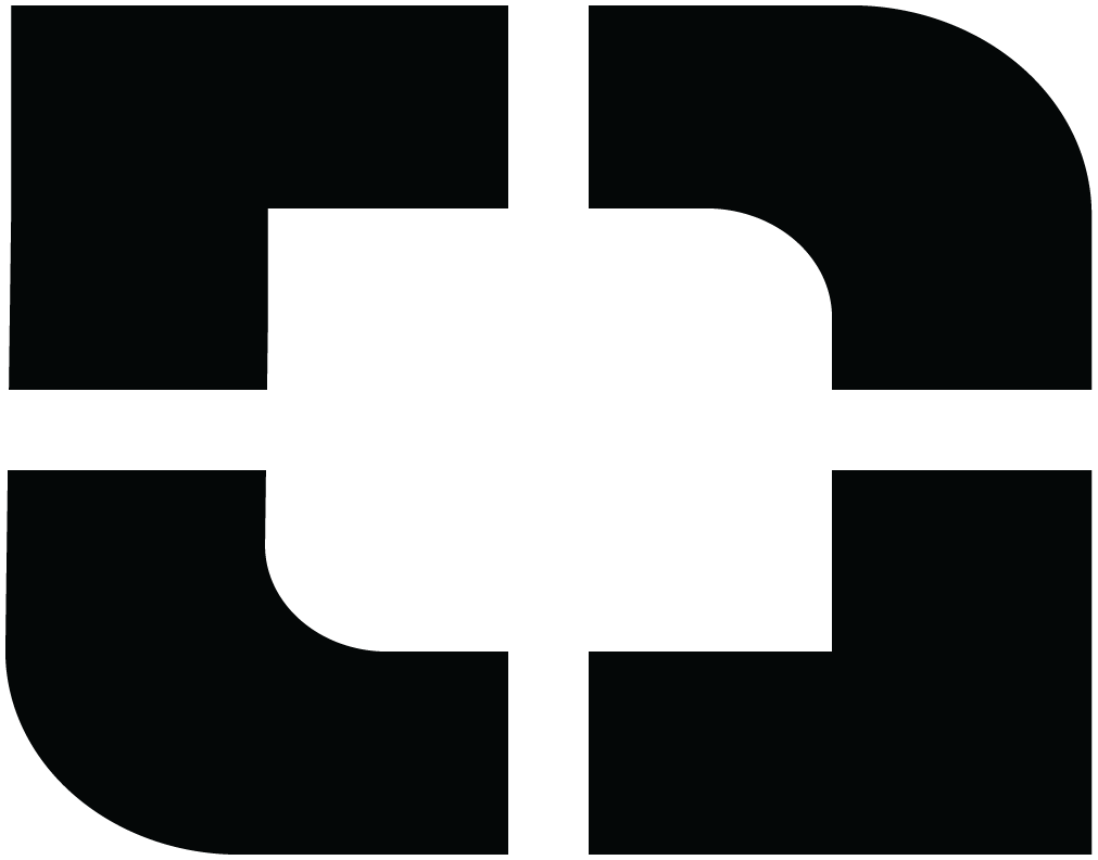 A black and white logo with a cross in the middle.