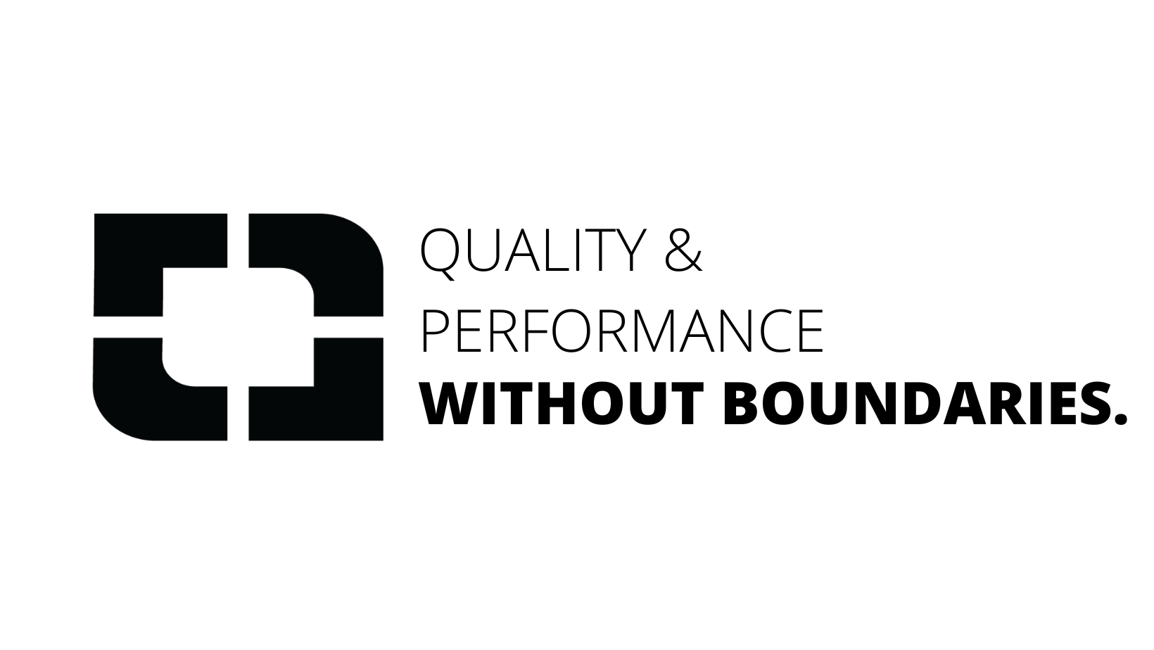 A black and white logo for quality and performance without boundaries.