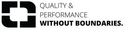 A black and white logo for quality and performance without boundaries