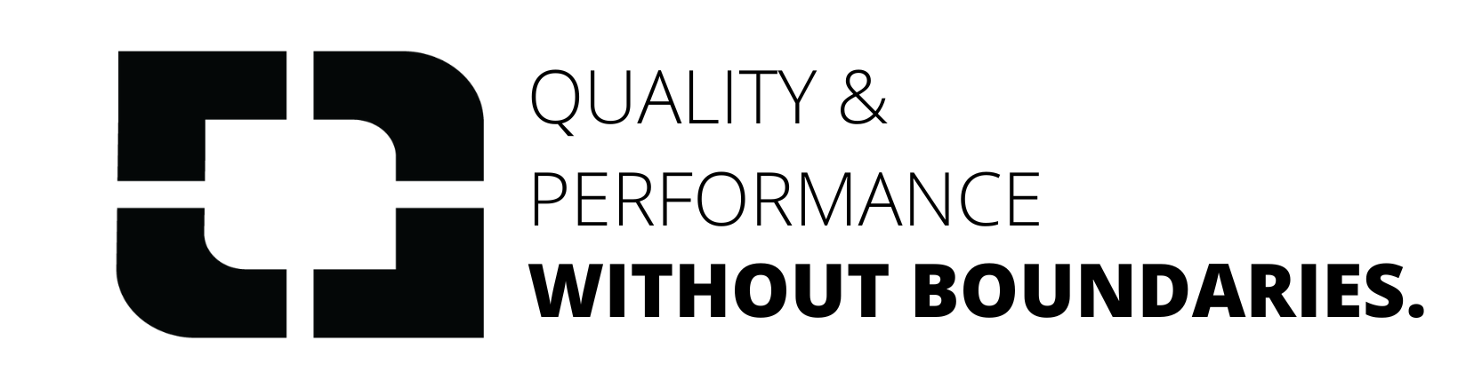 A black and white logo for quality and performance without boundaries.