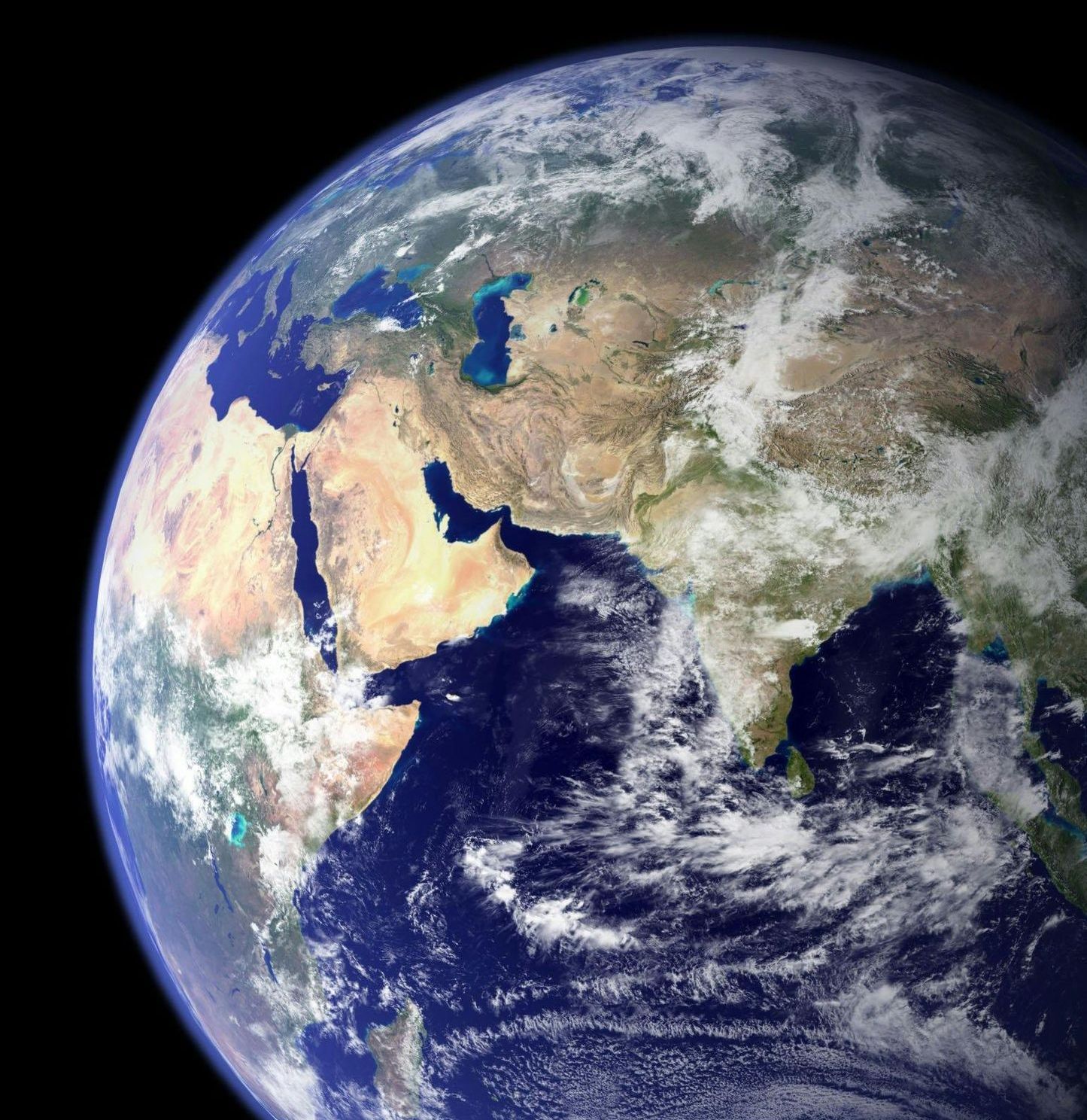 A view of the earth from space showing the middle east