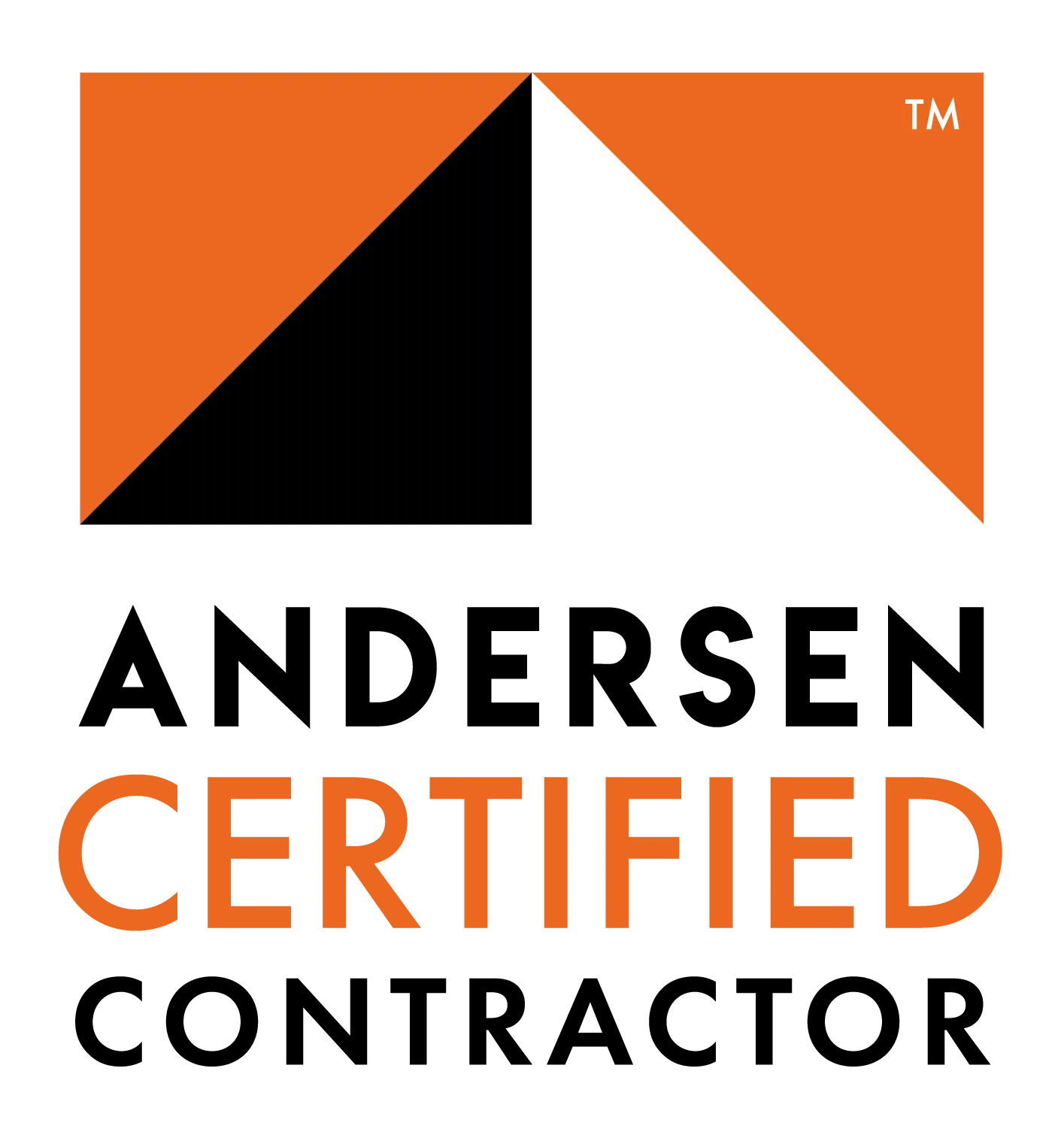 Andersen Certified Contractor logo: orange/black/white geometric shapes above text.