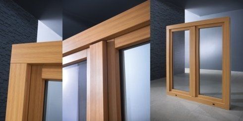dettaglio di un infisso bianco in PVC simil legno