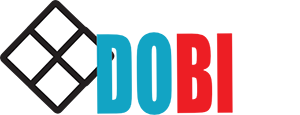 A red , blue and black logo for dobi