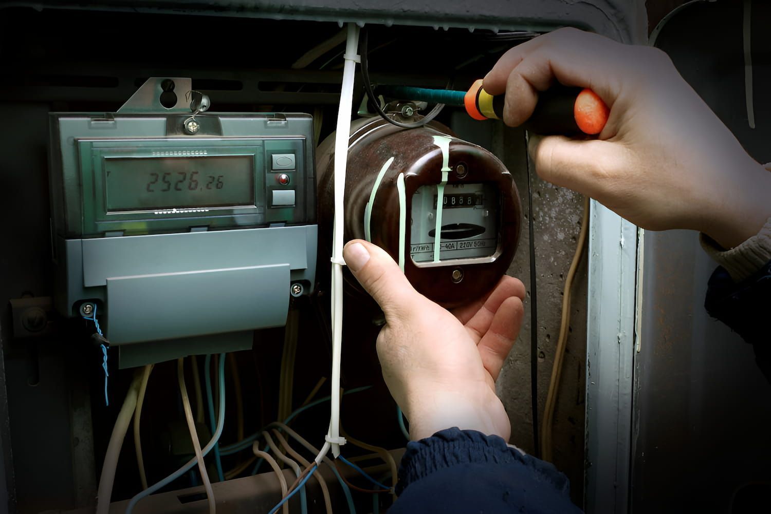 A Person Is Fixing An Electric Meter With A Screwdriver — Lex Electrix In West End, QLD
