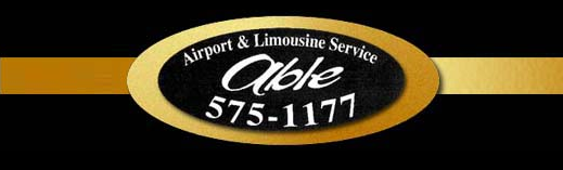 Logo for Able Airport & Limousine Service: oval with gold border, black background, gold horizontal band.