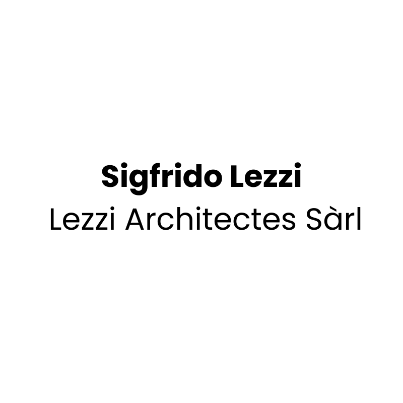 Logo avec le texte « Sigfrido Lezzi » au-dessus de « Lezzi Architectes Sàrl » en caractères noirs sur fond blanc.