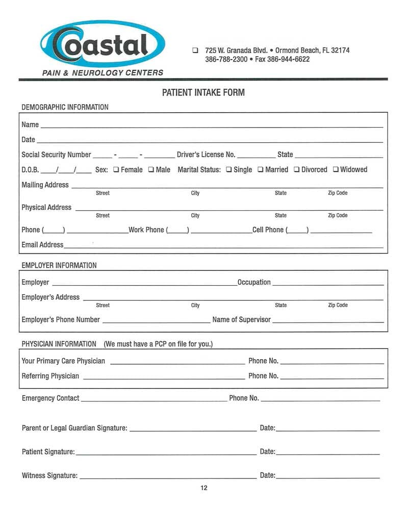 New Patient Form (1) — Pain Management in Ormond Beach, FL