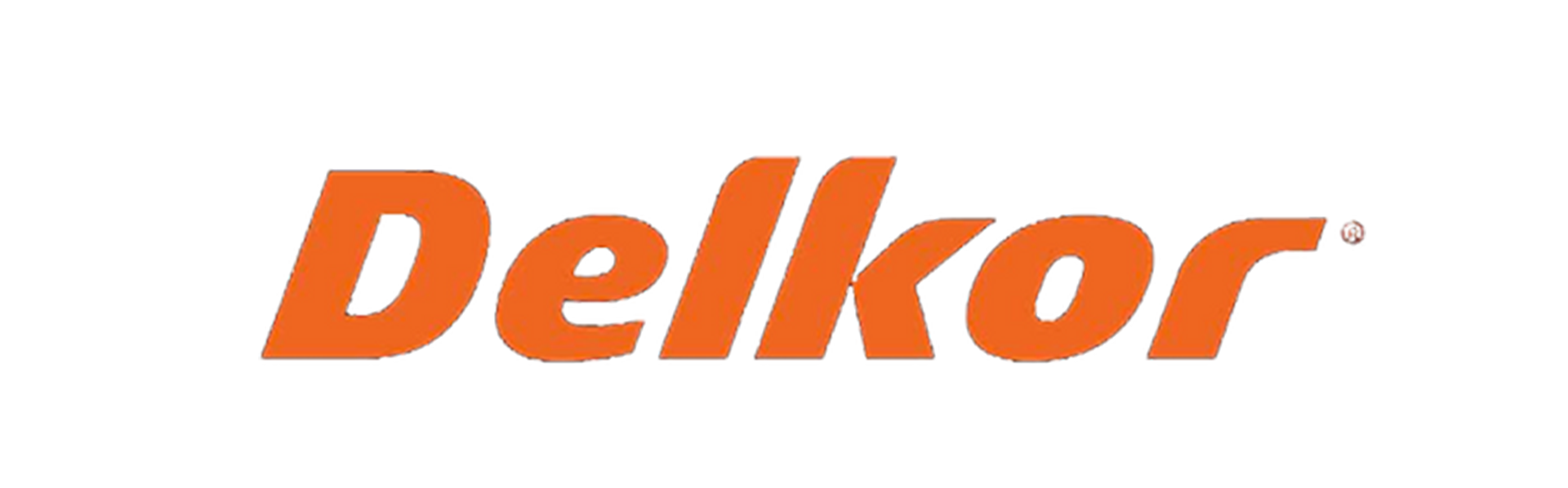 The delkor logo is orange on a white background