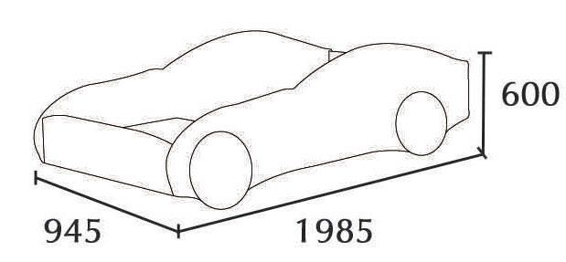 Diagram of a car with dimensions: length 1985, width 945, height 600.