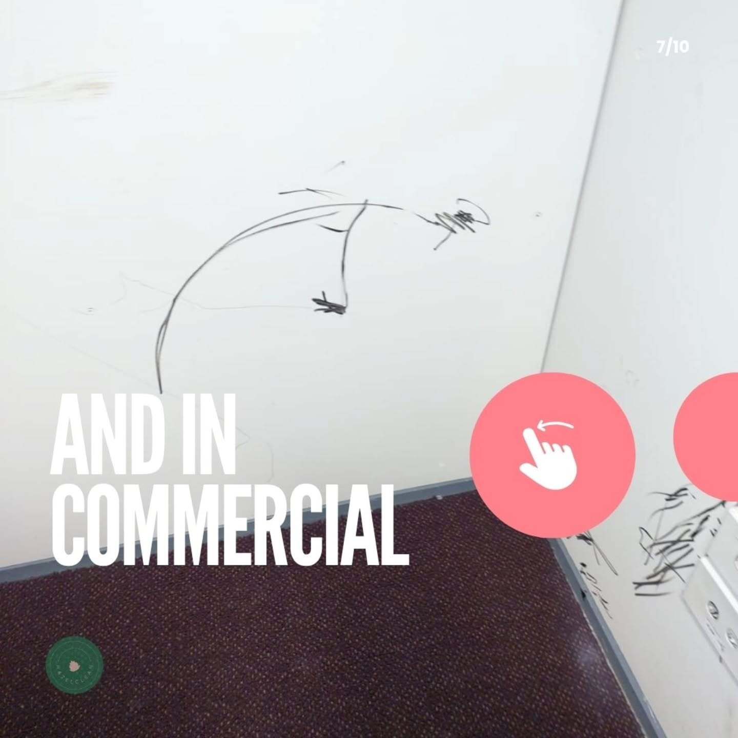 A white board with a drawing on it and the words and in commercial below it