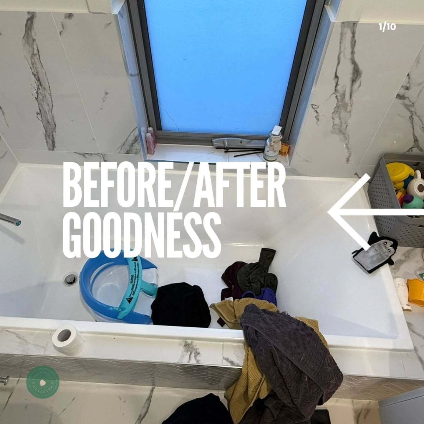 A picture of a bathroom before and after goodness