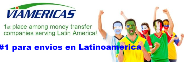 VIAMERICAS logo with people wearing face paint of various Latin American flags celebrating. Text reads