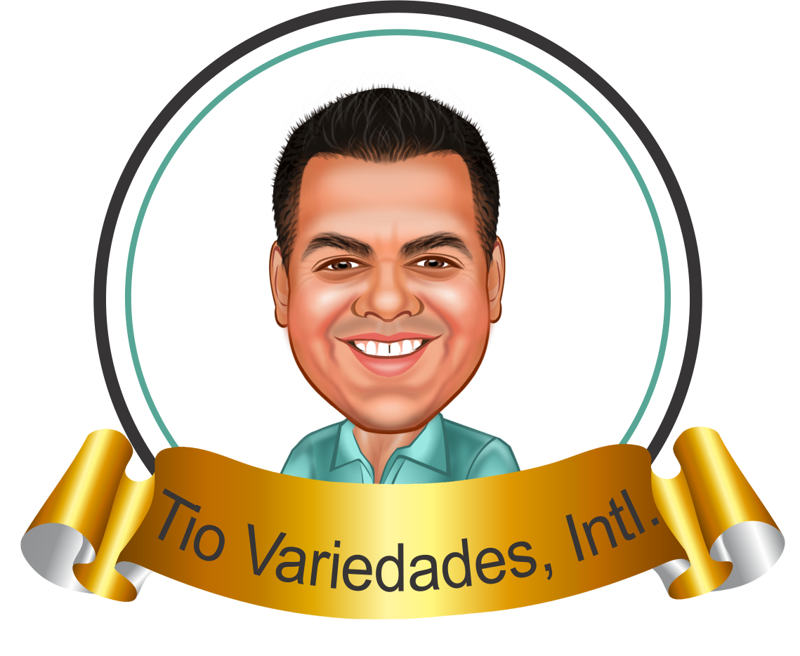 Caricature of a smiling man in a teal shirt inside a teal-lined circle; gold banner below reads