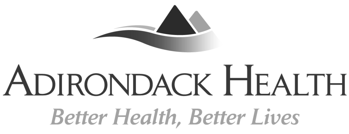 A black and white logo for adirondack health