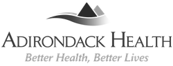 A black and white logo for adirondack health