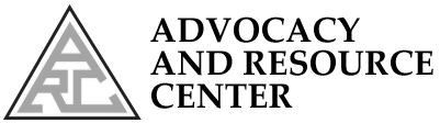 A black and white logo for the advocacy and resource center