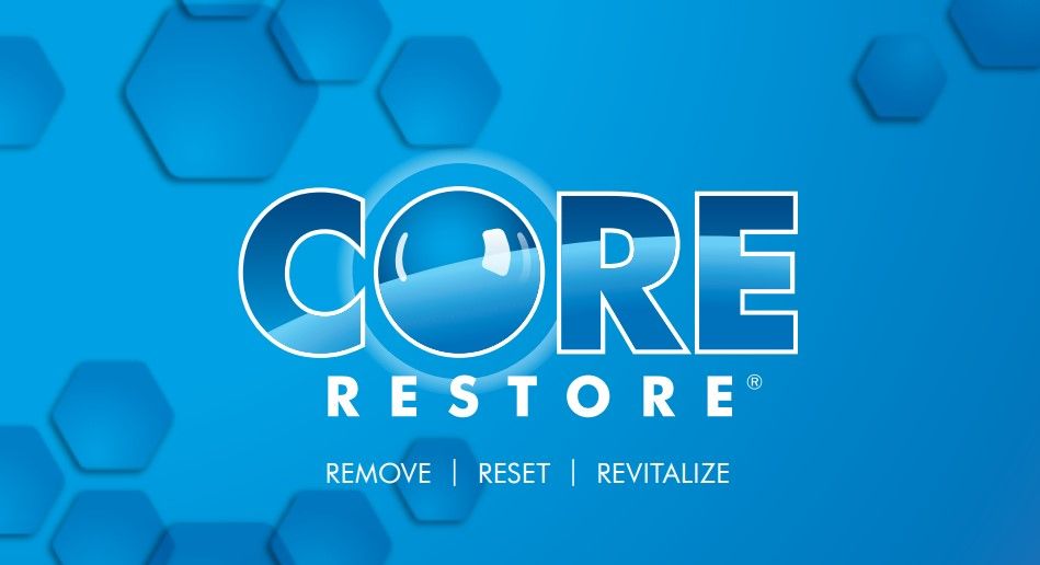 Core Restore logo on a blue background with the words 