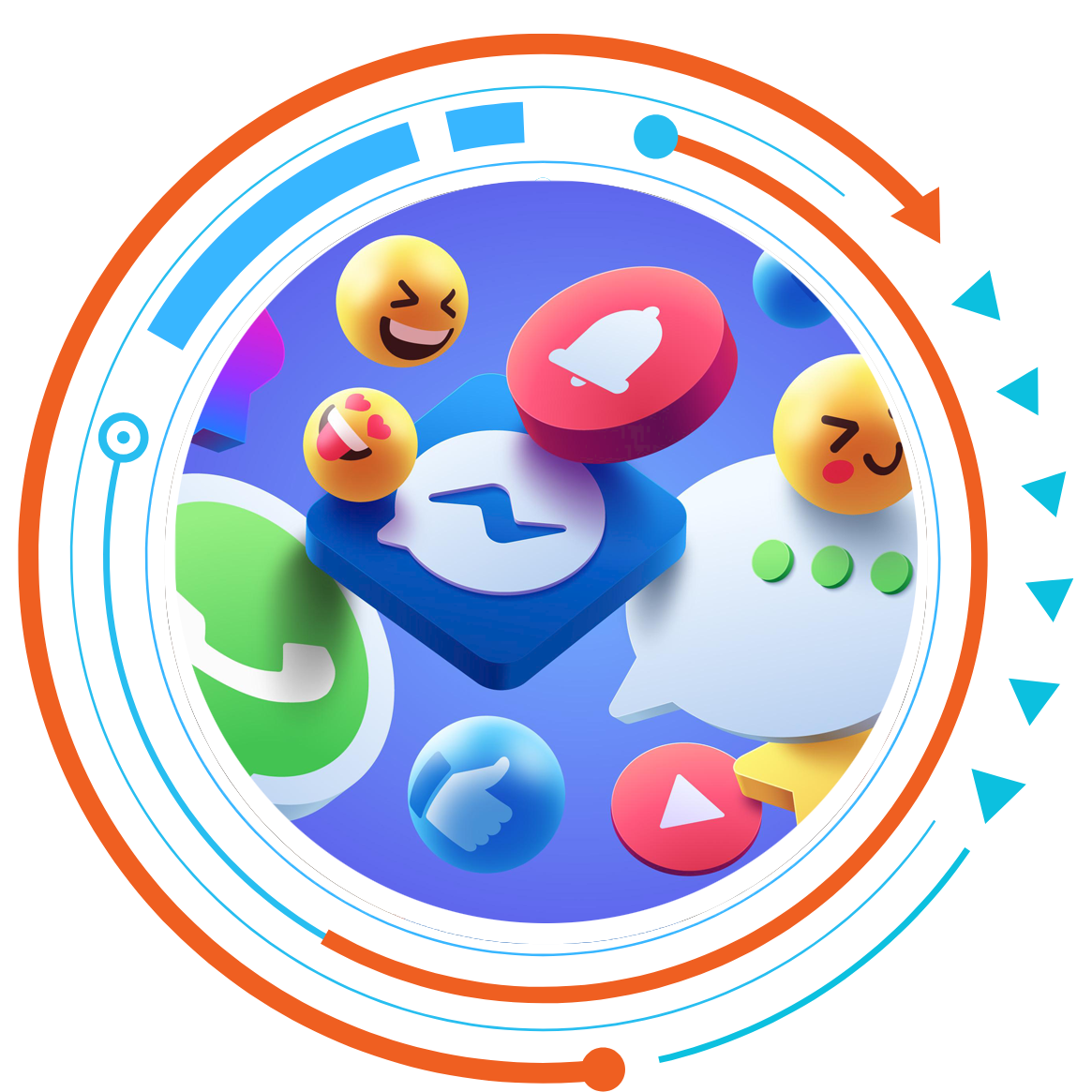 A bunch of emojis are floating in a circle.