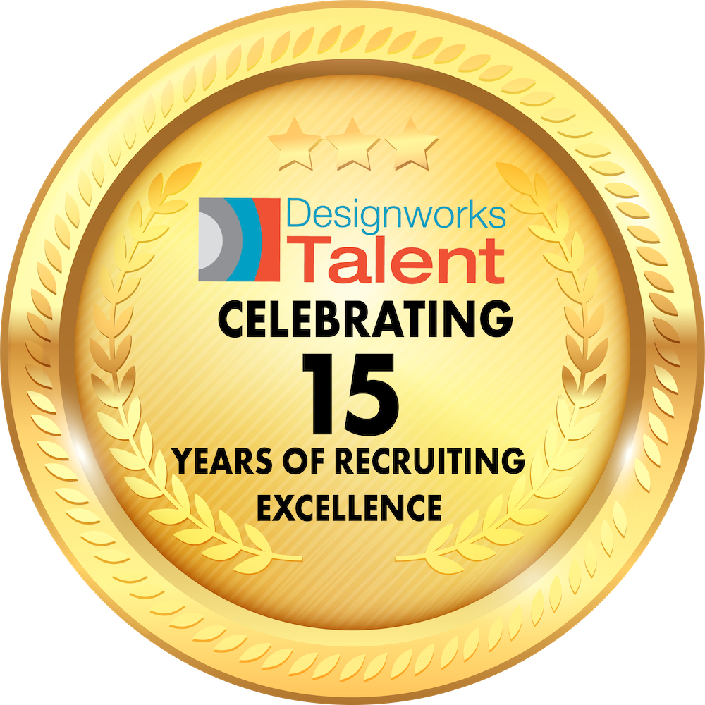 Gold medal celebrating Designworks Talent's 15 years of recruiting excellence.