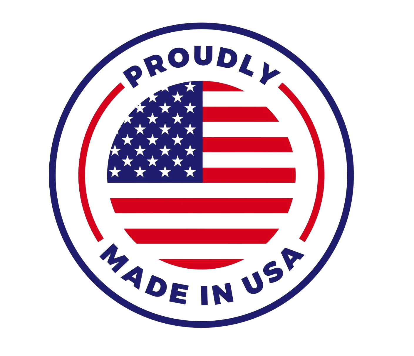 A proudly made in usa logo with an american flag