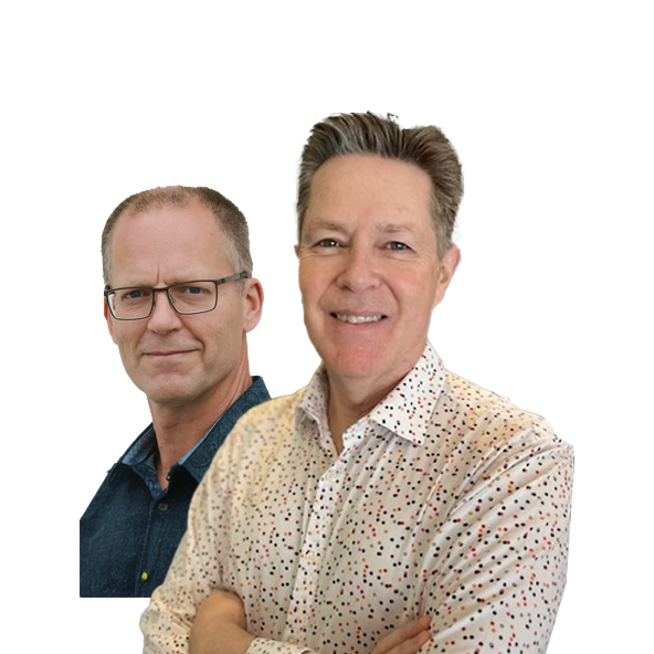 Two men standing next to each other with their arms crossed