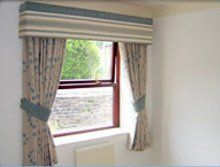 bespoke window dressings - bury - GPS soft furnishings - blue stripe pelmet