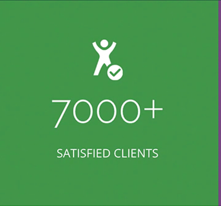 A green sign that says 7000+ satisfied clients