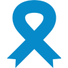 A blue ribbon with a heart in the middle on a white background.