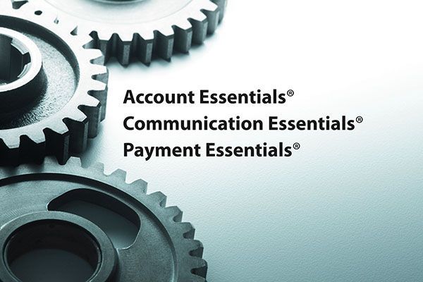 A picture of gears that says account essentials communication essentials payment essentials