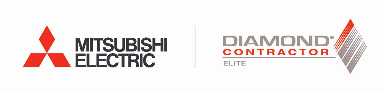 A mitsubishi electric logo and a diamond contractor logo on a white background.