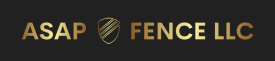 Logo for ASAP Fence LLC in gold lettering on a dark background, with a shield icon.