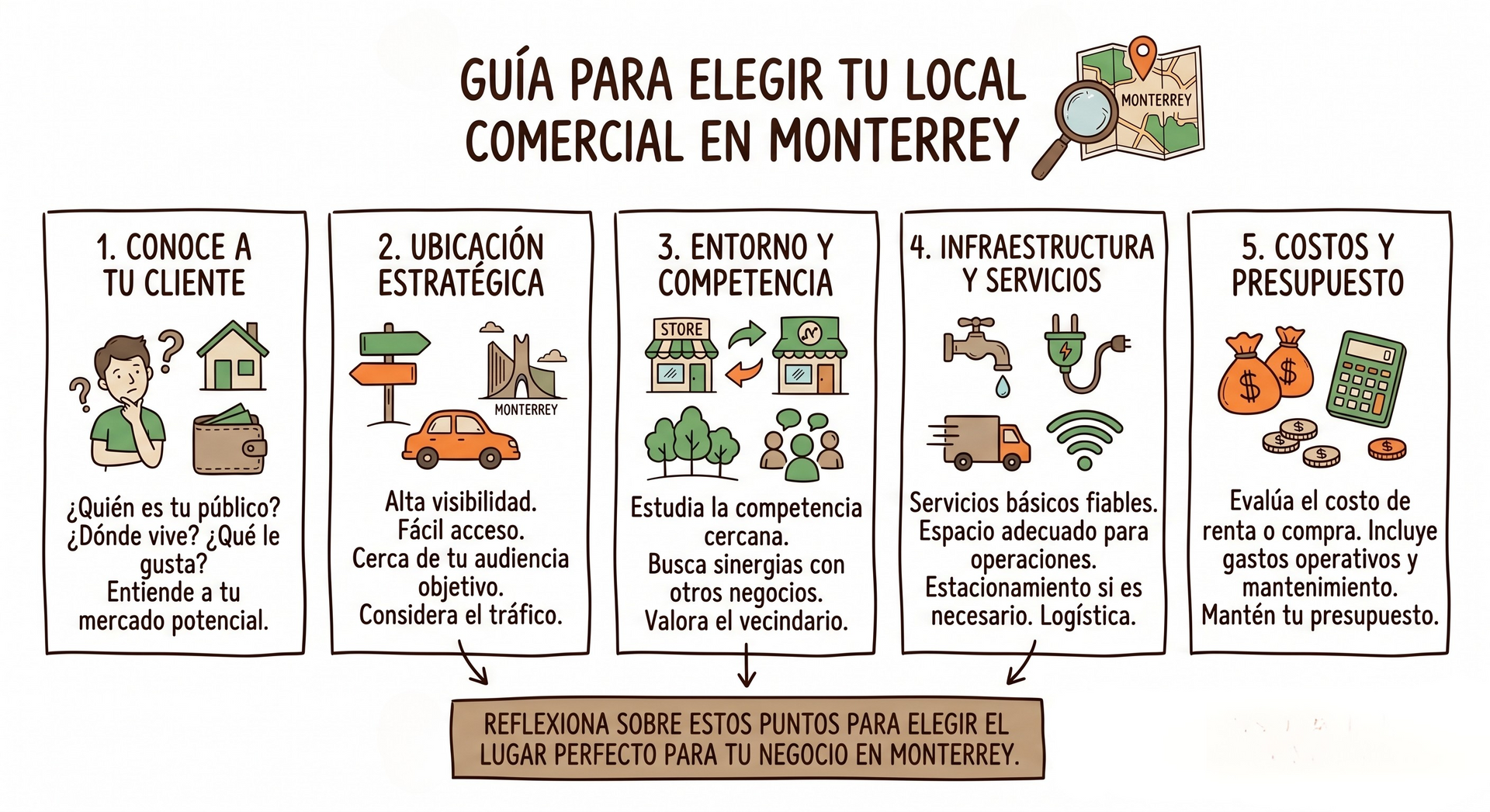 Infografía sobe guía para elegir un local en Monterrey 