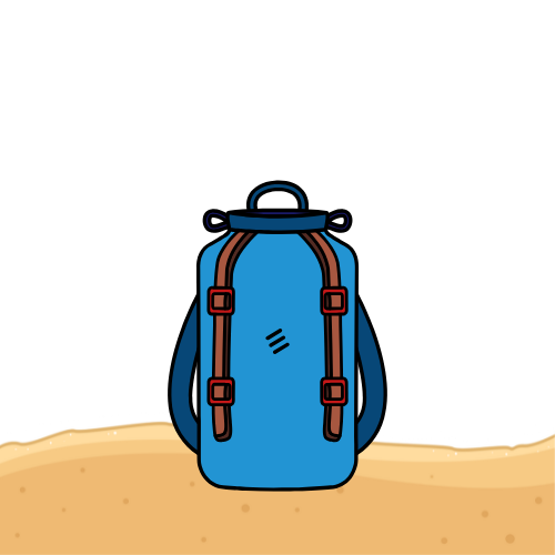 Blue backpack on a sand dune.