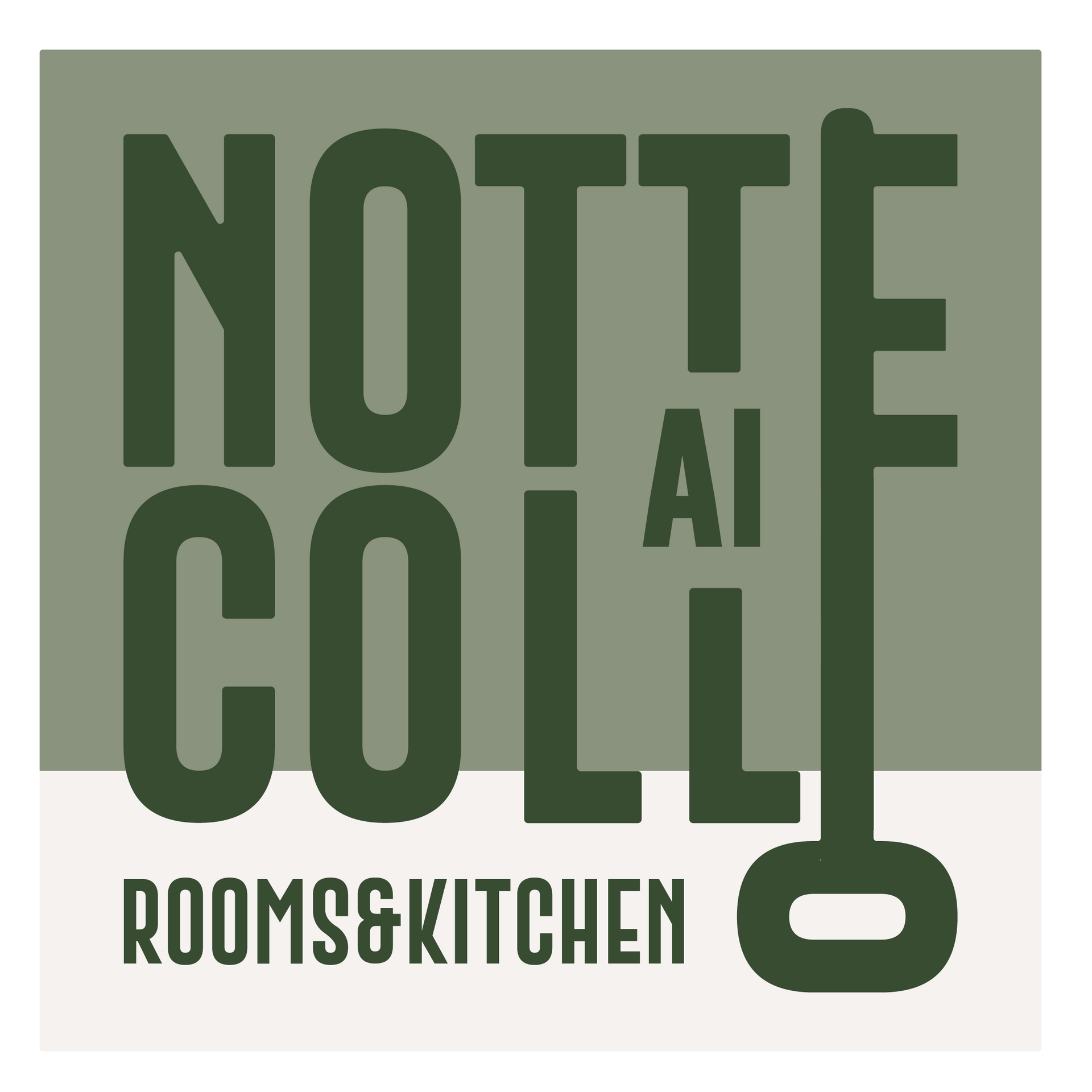 Un logo verde e bianco per le camere e la cucina di Notte Colle