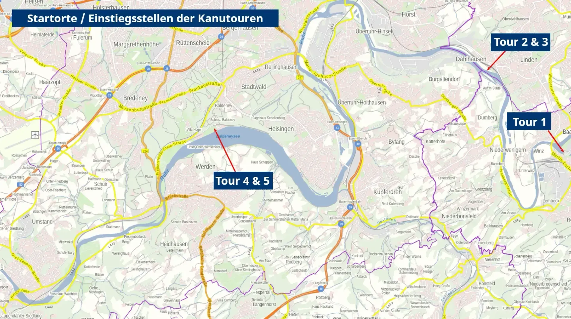 Uebersicht Kanu Einstiegsstellen