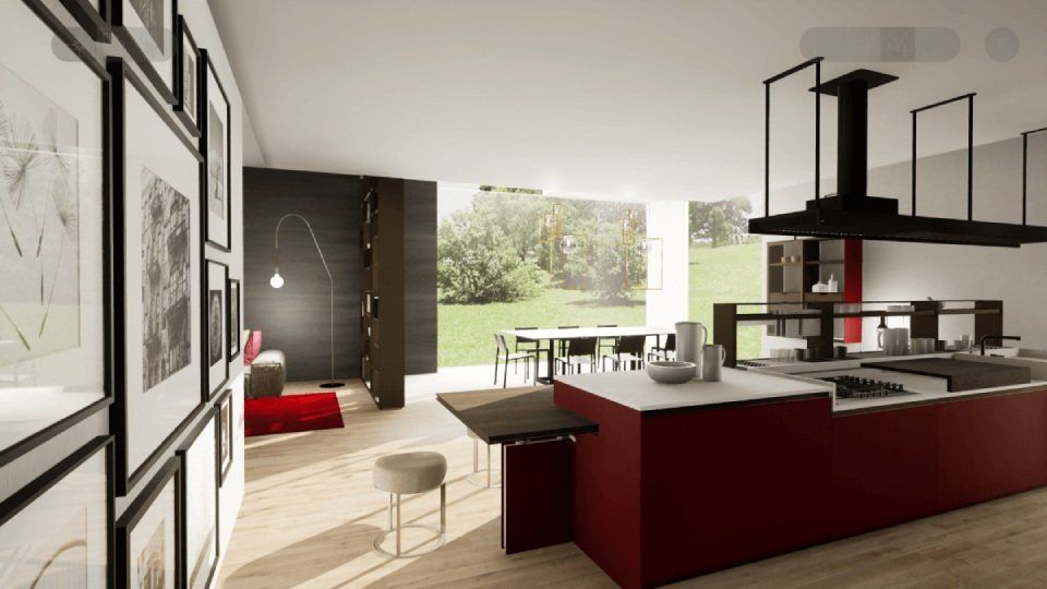 cucina moderna con isola posizionata tramite realtà aumentata