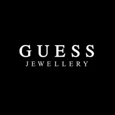 Logo Guess Jewellery, texte blanc sur fond noir.