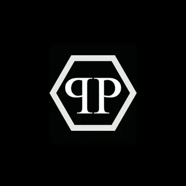 Logo « PP » blanc à l'intérieur d'une bordure hexagonale blanche sur fond noir.