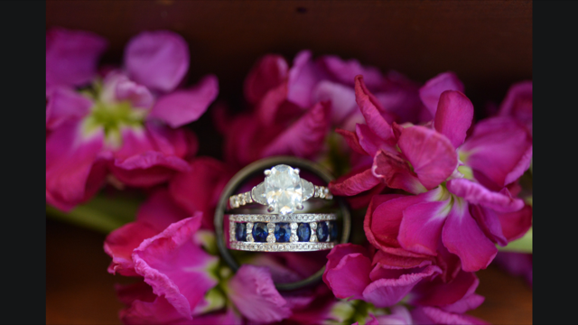 custom ring set on flowered background
