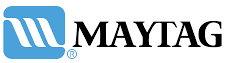 Maytag logo: light blue square with three wavy lines and the word MAYTAG.