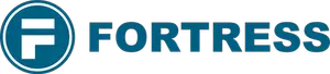 The fortress logo is blue and white on a white background