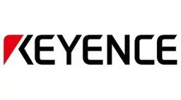 The logo for keyence is black and red on a white background.