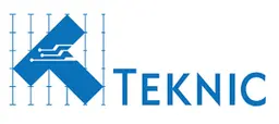 A blue and white logo for a company called teknik