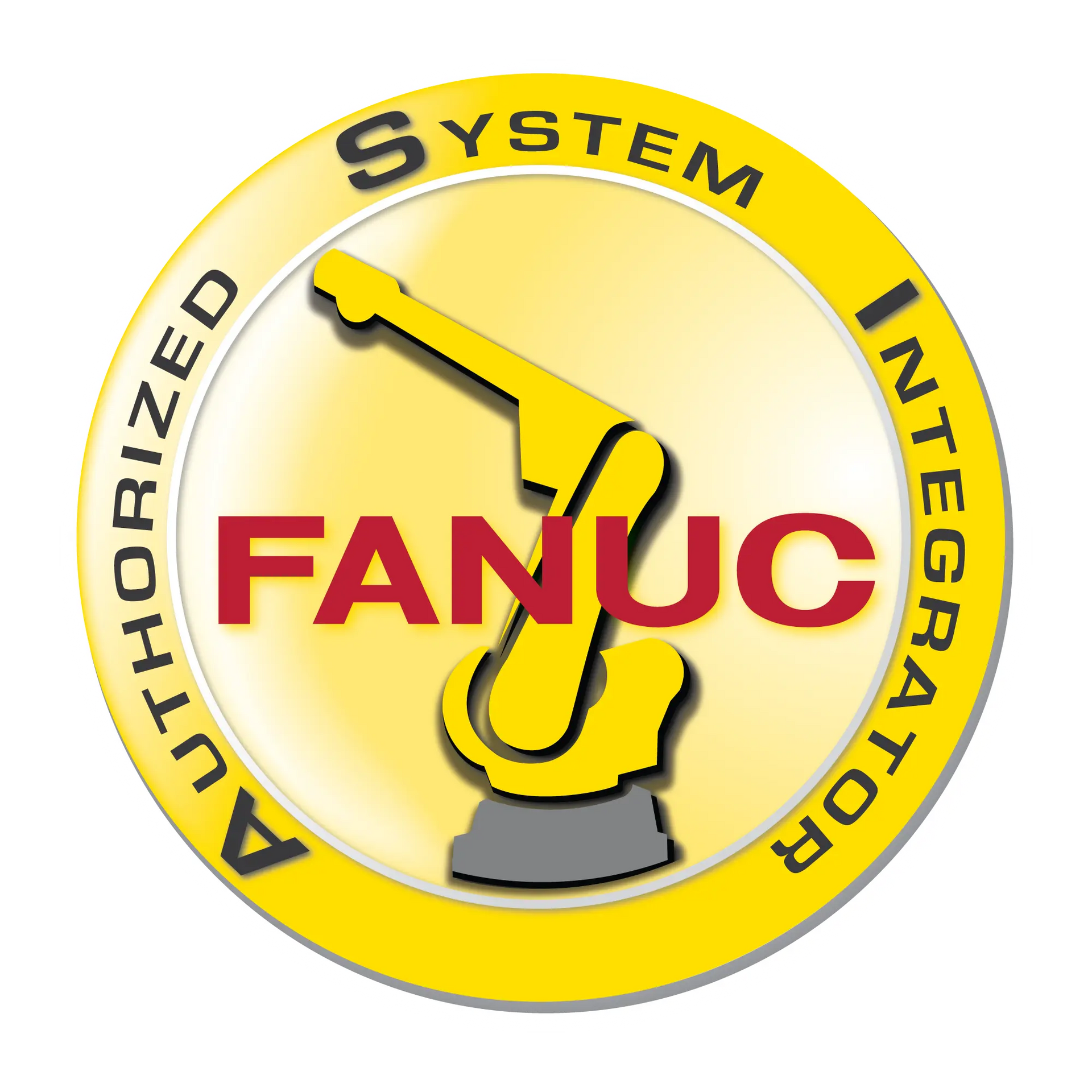 An authorized fanuc system integrator logo with a robotic arm