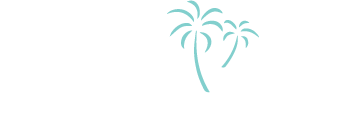 Two stylized turquoise palm trees on a white background.