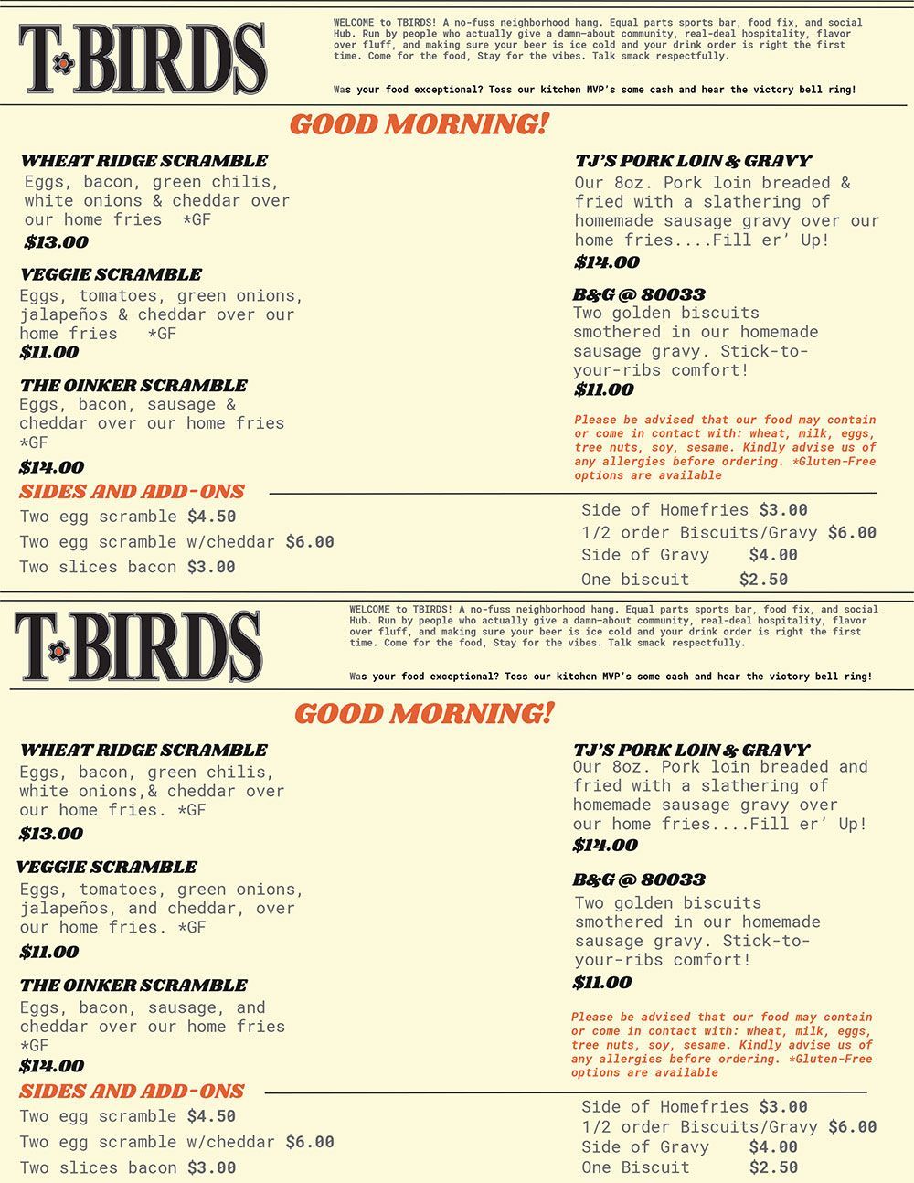 Breakfast Menu 1