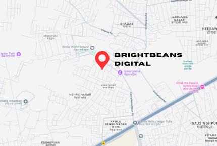 A map showing the location of brightbeans digital in a city.