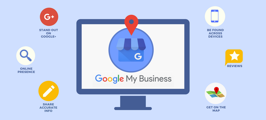 A computer monitor with a google my business logo on it.